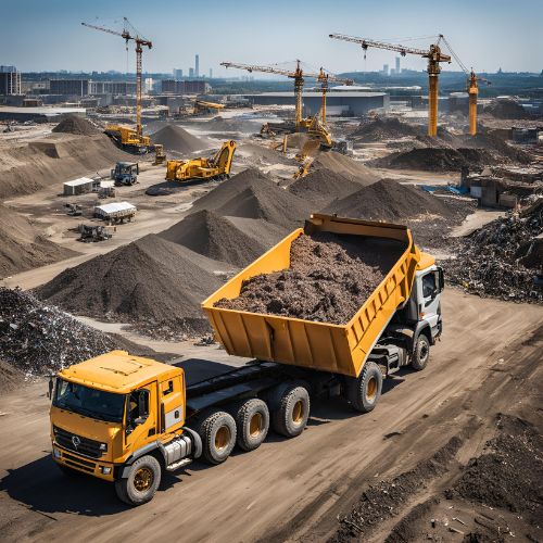 Dump trucks staged at a construction site
